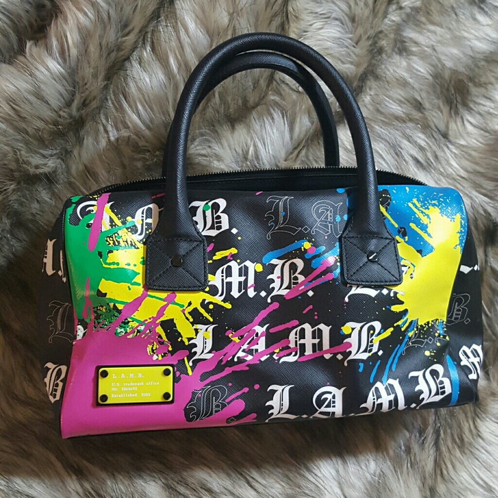 L.A.M.B. Paint splatter satchel monogram bowler